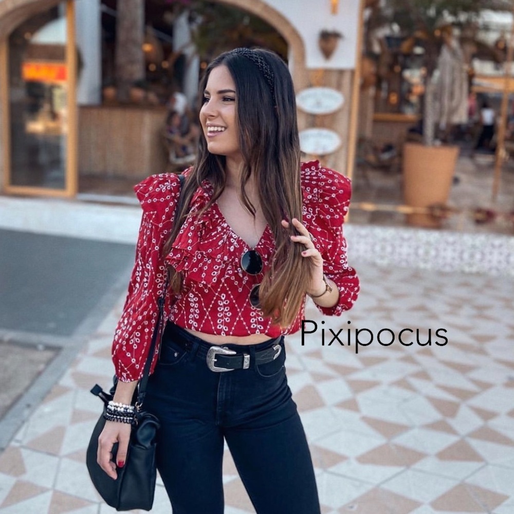 NWT Zara Openwork Embroidered Ruffle Top Red - Picture 2 of 8